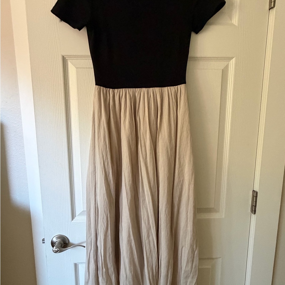 Classic Two-Tone Maxi Dress in Black and Cream
